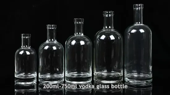 700ml 750ml 1000ml Clear Black Nordic Round Empty Rum Whisky Spirit Gin Vodka Glass Liquor Bottle with Cork Cap