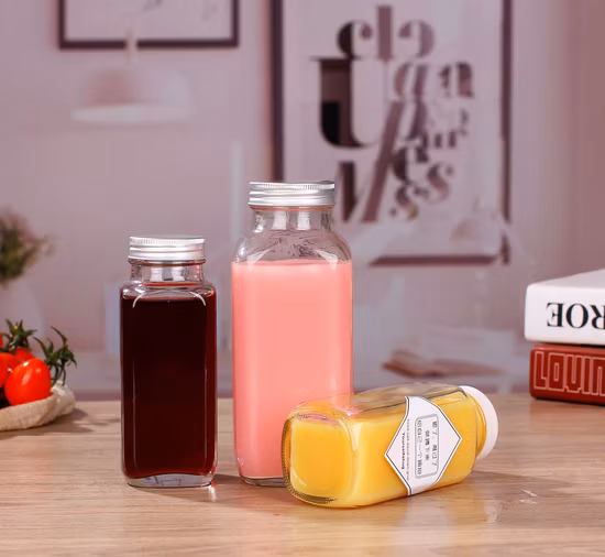 Пустая французская квадратная стеклянная бутылка на 16 унций для сока, молока, воды с печатью логотипа